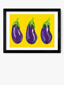 EAST END PRINTS Alice Straker 'Aubergines on Yellow' Framed Print, Black Frame