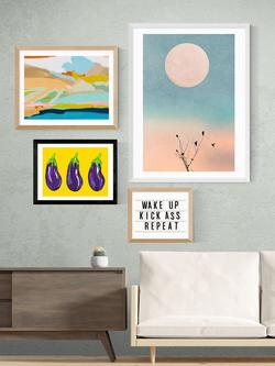 EAST END PRINTS Alice Straker 'Aubergines on Yellow' Framed Print - view 2, Black Frame