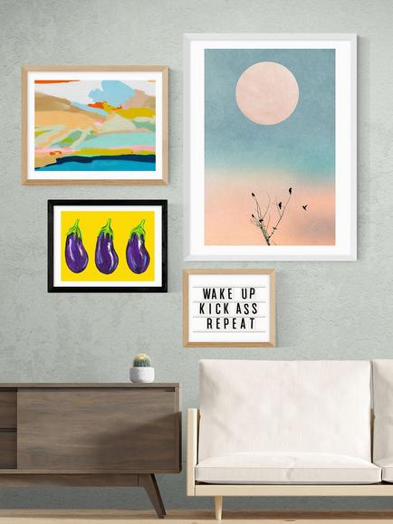 EAST END PRINTS Alice Straker 'Aubergines on Yellow' Framed Print - view 2, Black Frame