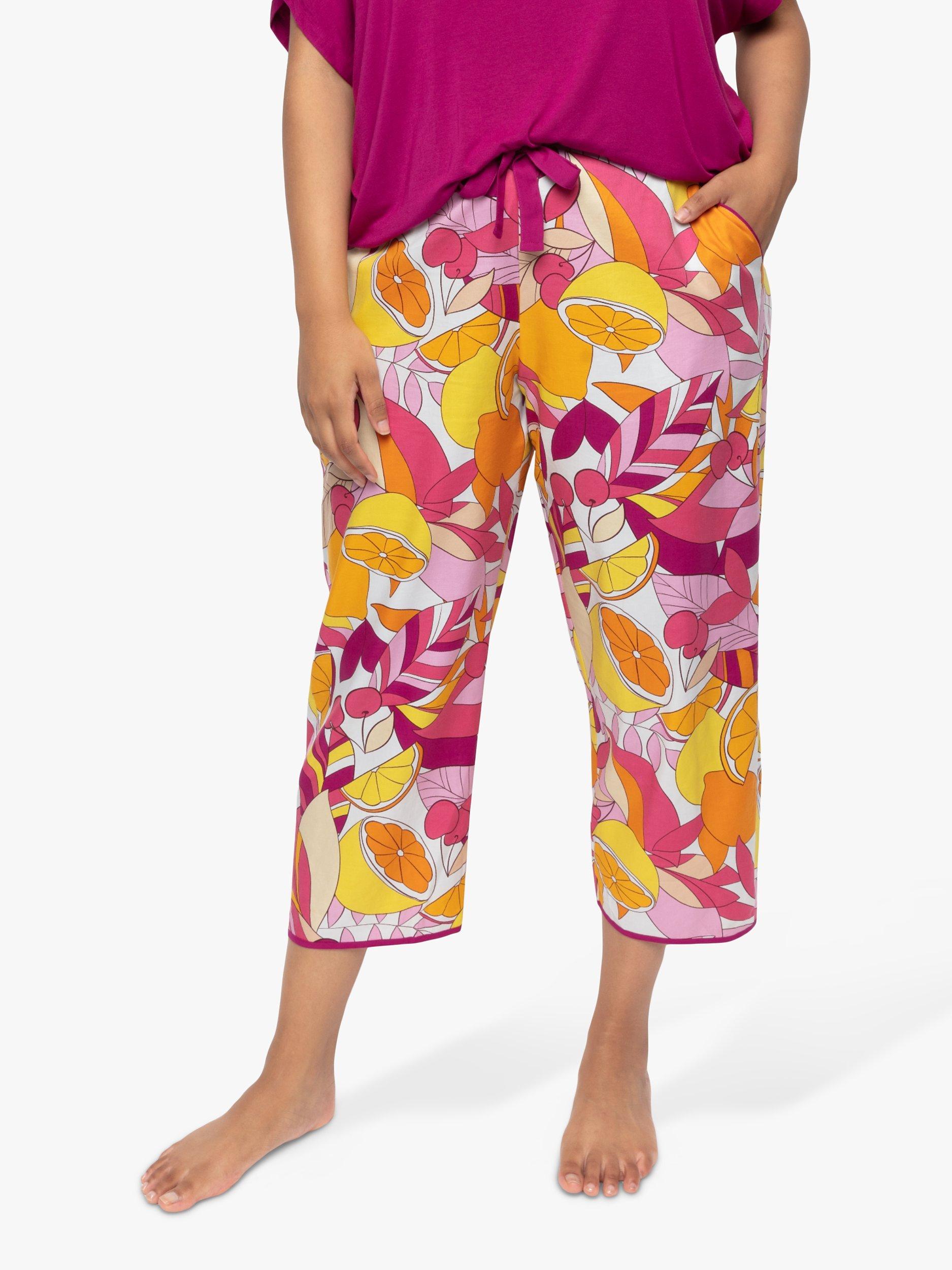 Product image 1 of 4, which shows Cyberjammies Emmi Fruit Print Cropped Pyjama Bottoms, Pink/Multi, 8