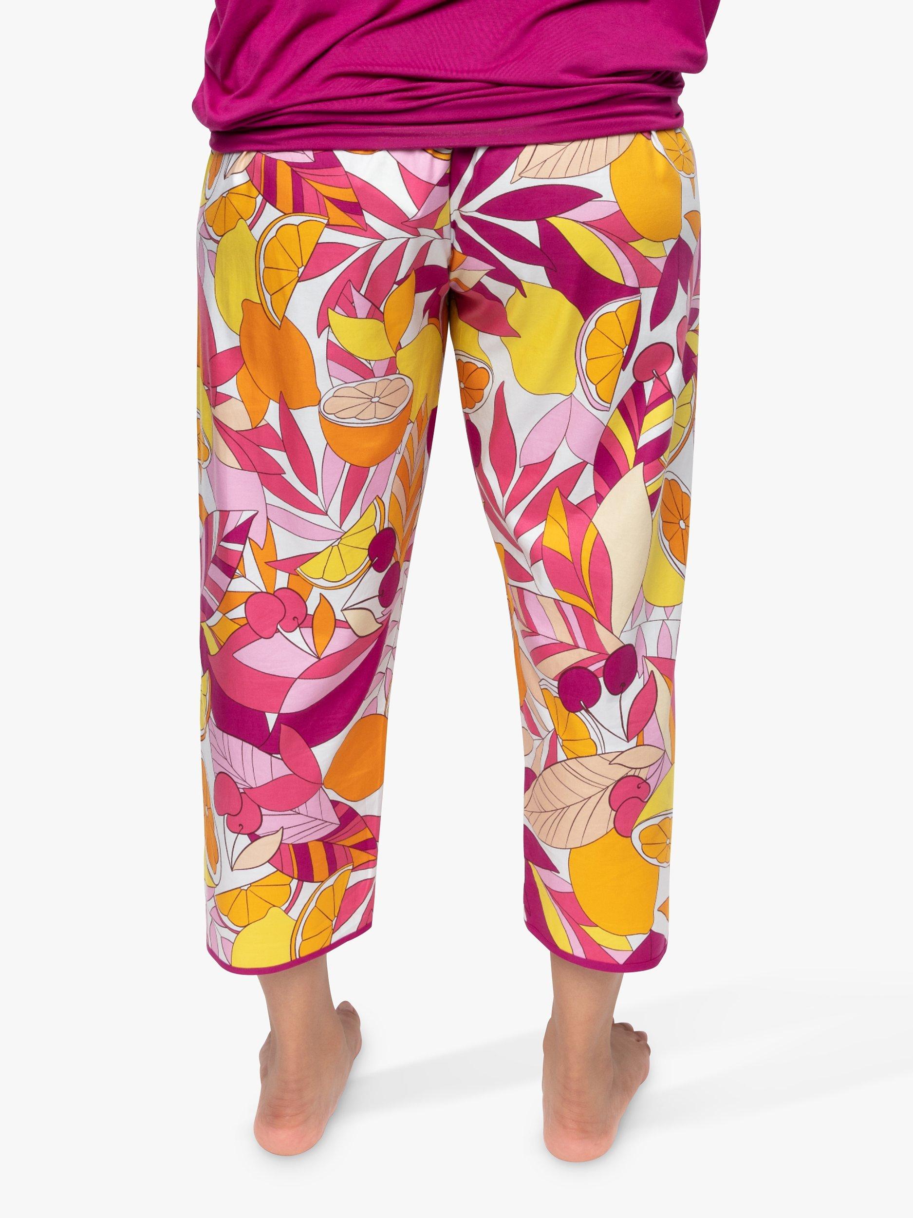 Product image 2 of 4, which shows Cyberjammies Emmi Fruit Print Cropped Pyjama Bottoms, Pink/Multi, 8