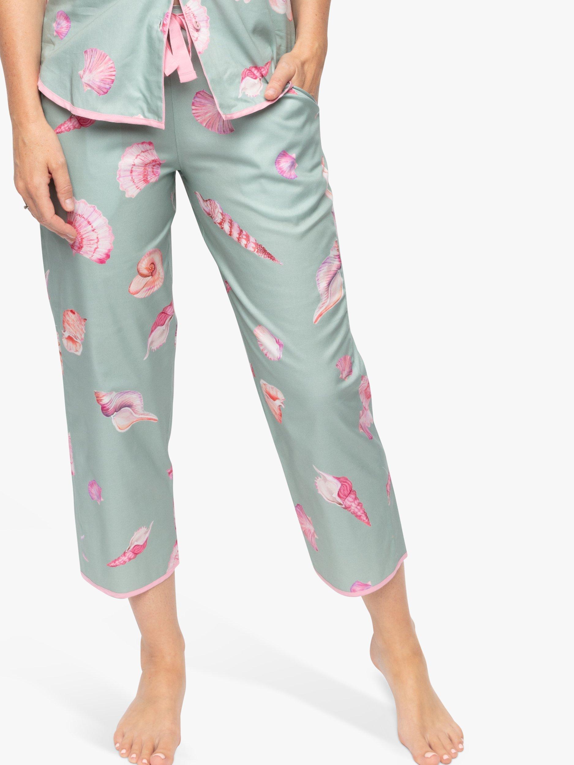 Product image 1 of 4, which shows Cyberjammies Seashell Print Cropped Pyjama Bottoms, Mint Green, 8