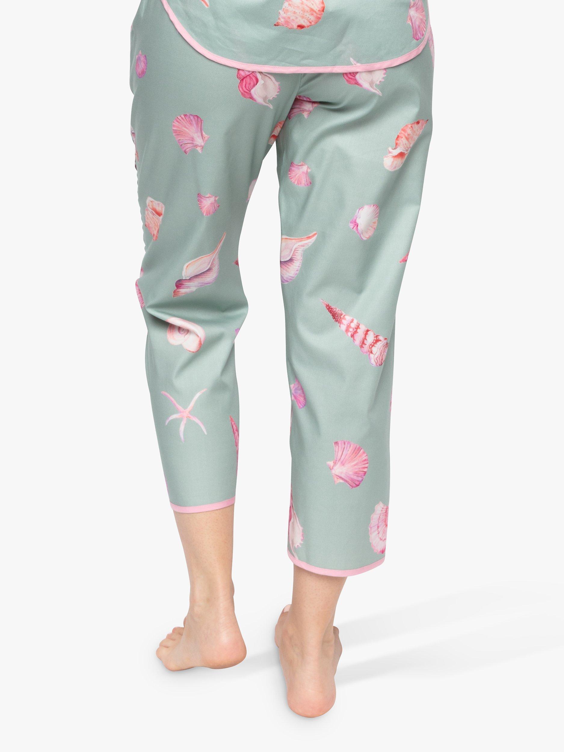 Product image 2 of 4, which shows Cyberjammies Seashell Print Cropped Pyjama Bottoms, Mint Green, 8