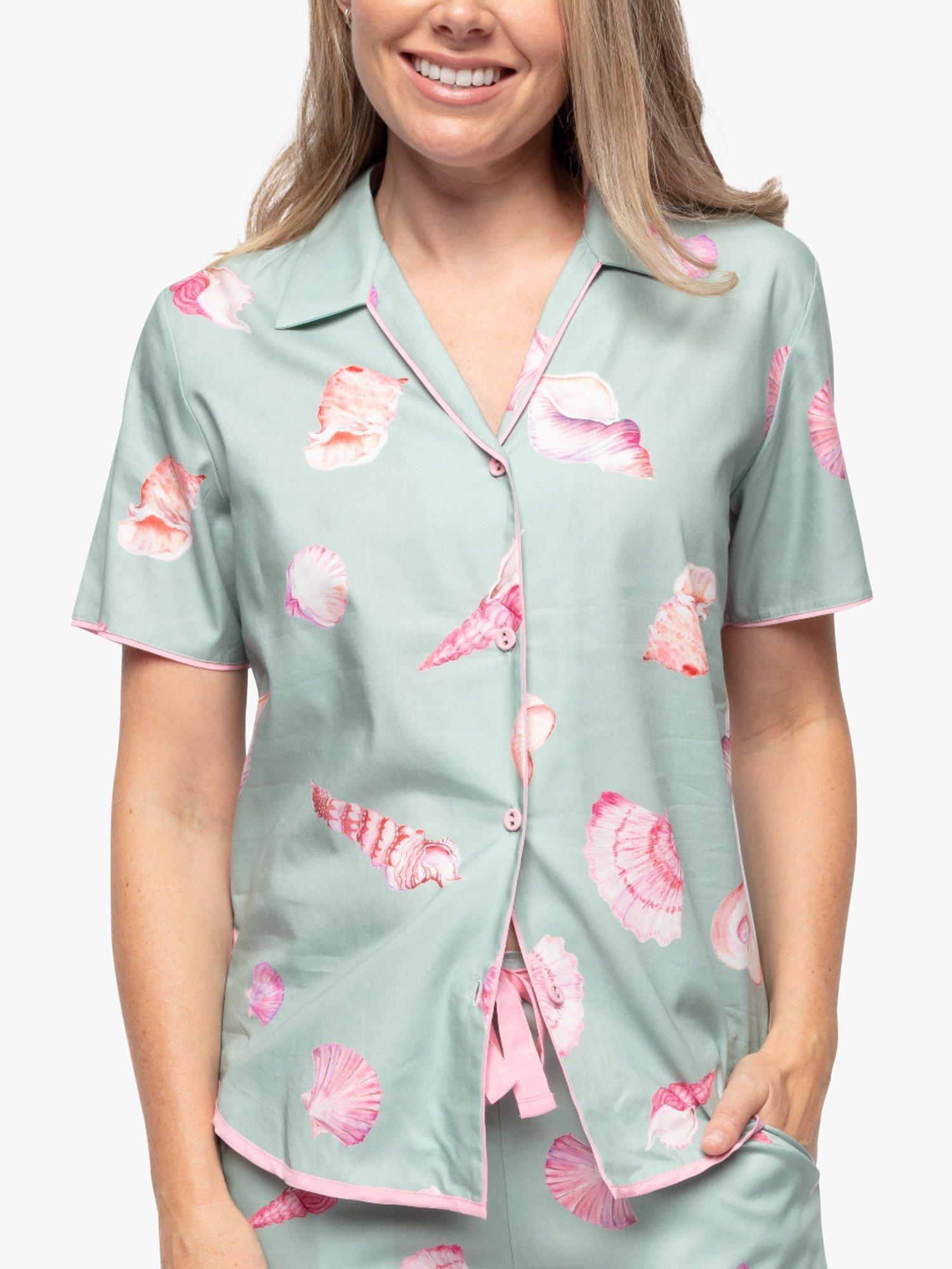 Product image 1 of 4, which shows Cyberjammies Seashell Print Pyjama Top, Mint Green, 14