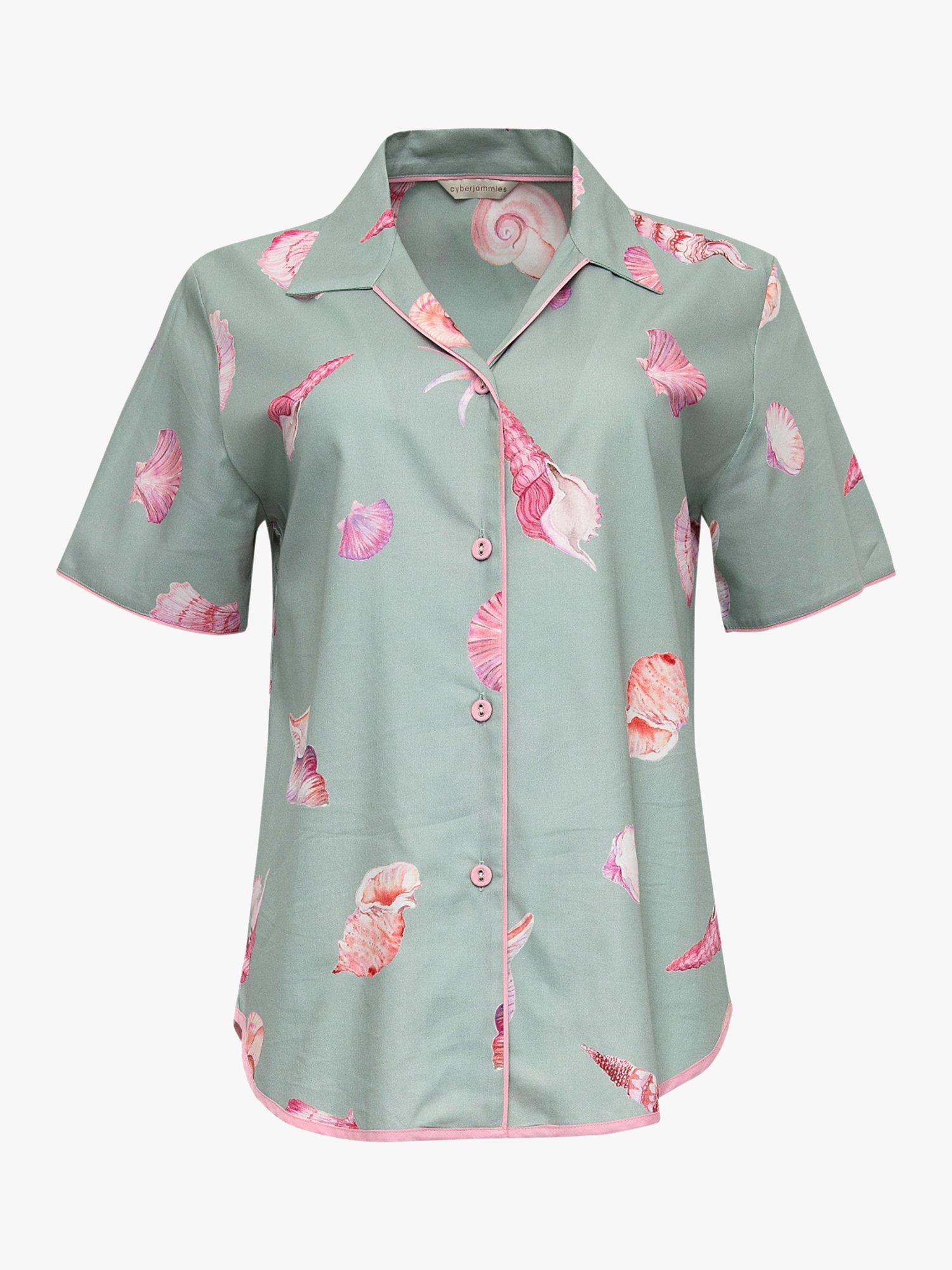 Product image 3 of 4, which shows Cyberjammies Seashell Print Pyjama Top, Mint Green, 14