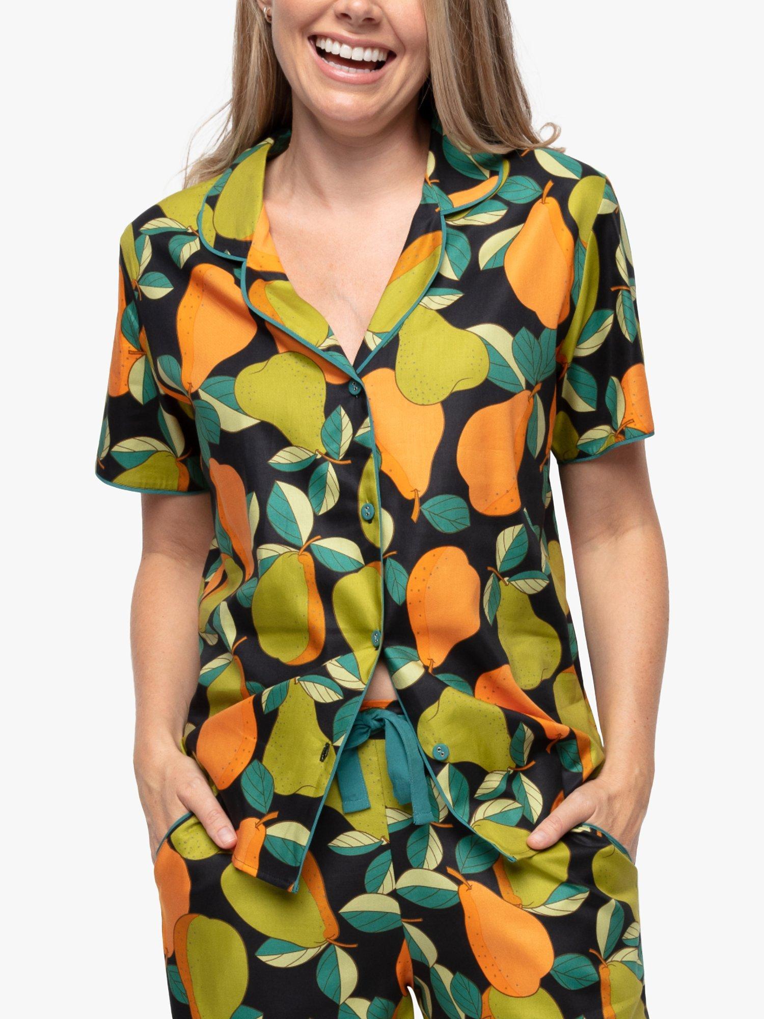 Product image 1 of 3, which shows Cyberjammies Flo Pear Print Pyjama Top, Navy/Multi, 8