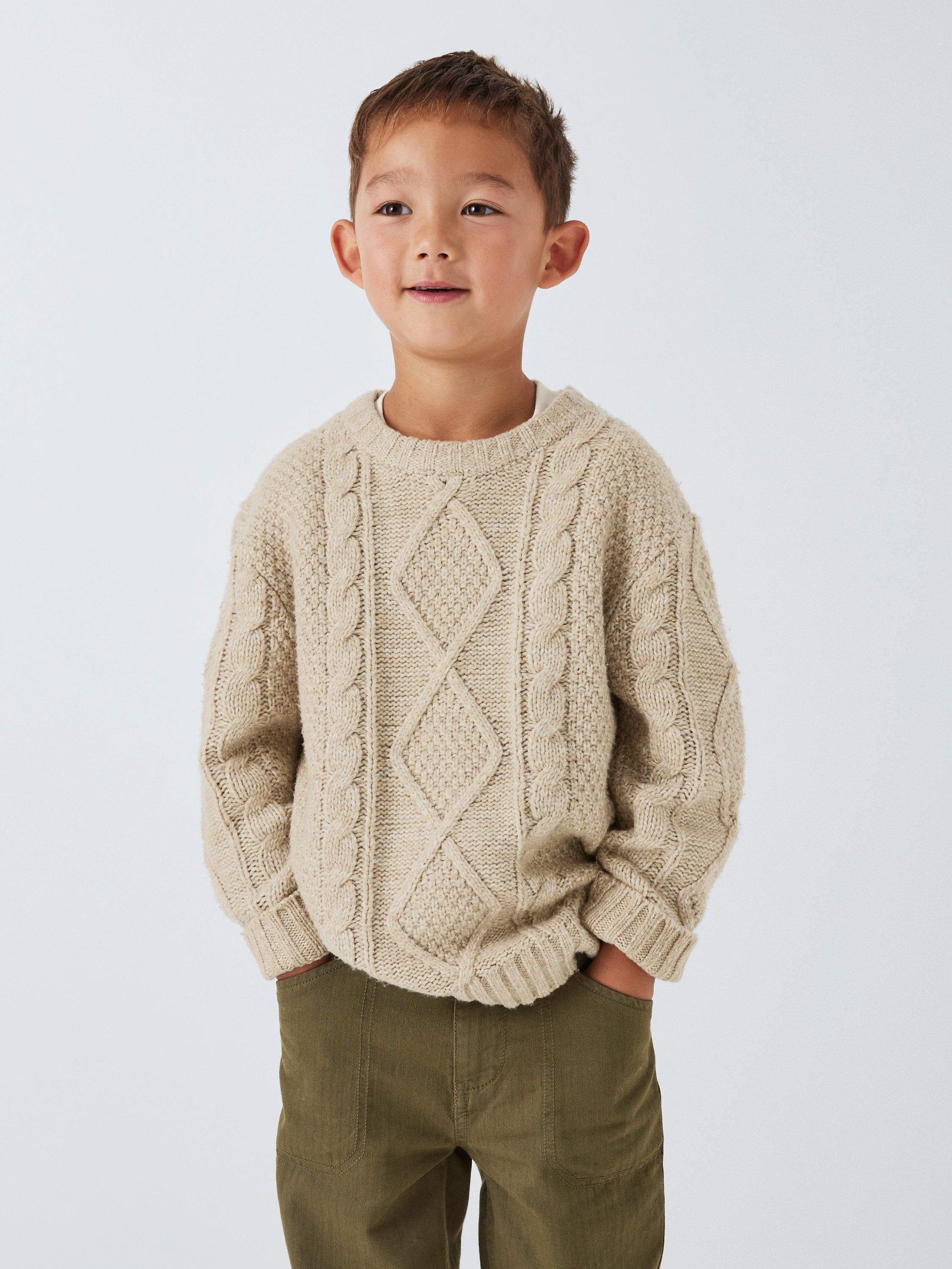 John Lewis Kids' Plain Cable Knit Jumper, Natural