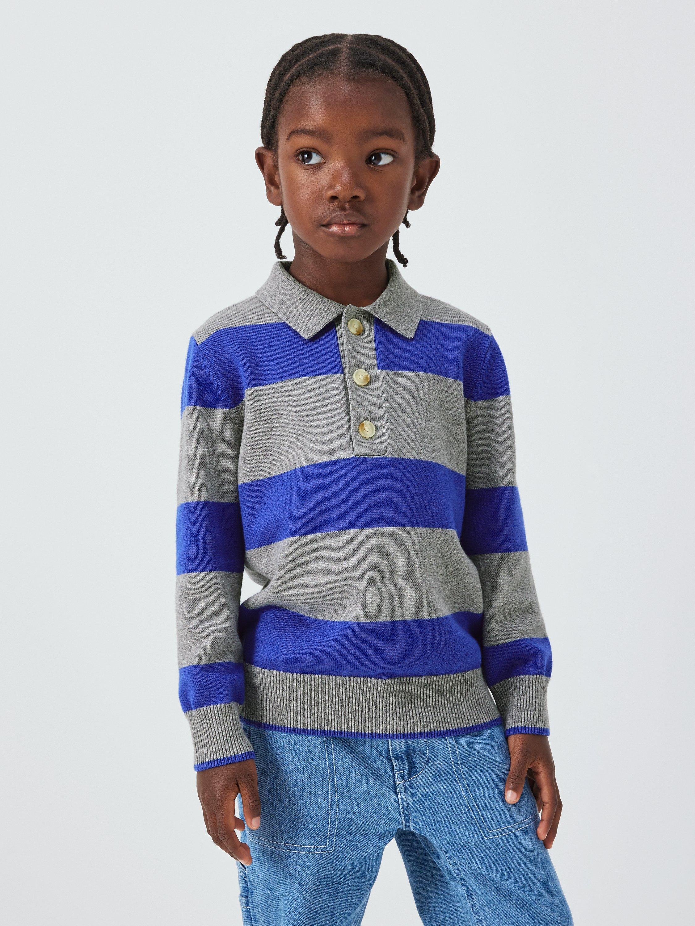 John Lewis Kids' Cotton & Merino Rugby Shirt, Grey