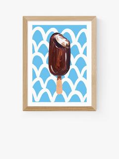 EAST END PRINTS Alice Straker 'Magnum on Blue' Framed Print, Oak Frame, 33.4 x 28.4cm