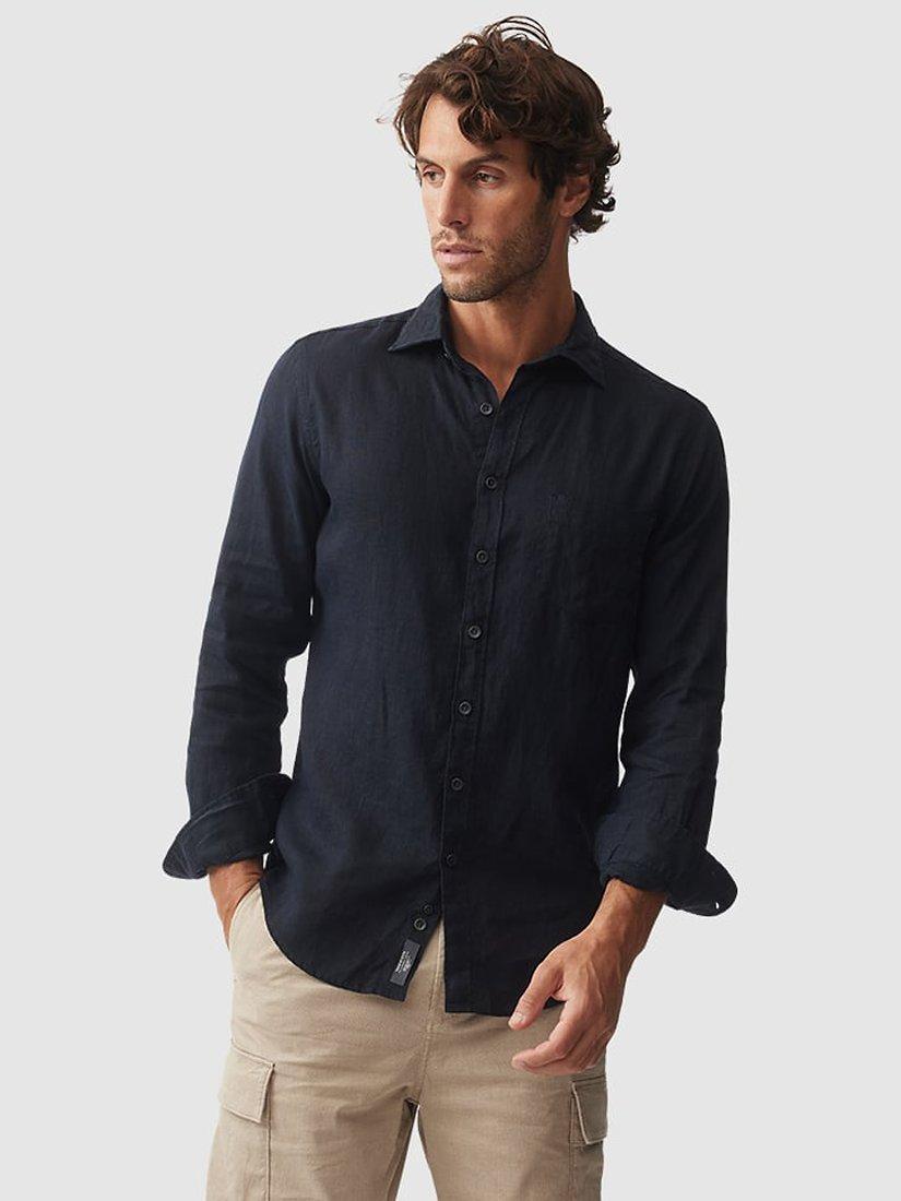 Rodd & Gunn Coromandel Linen Slim Fit Long Sleeve Shirt, Midnight, S