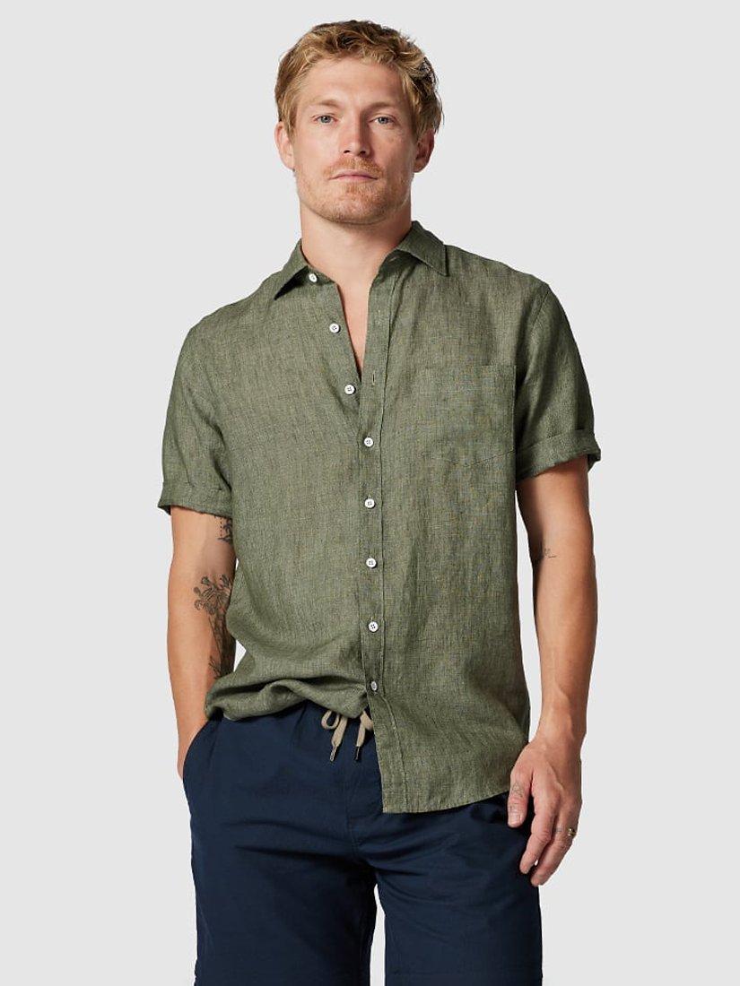 Rodd & Gunn Waiheke Short Sleeve Original Fit Linen Shirt, Kelp