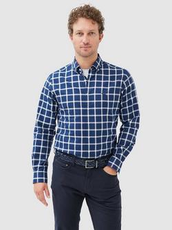Rodd & Gunn Gunn Oxford Cotton Large Check Slim Fit Long Sleeve Shirt, Navy/Multi, Navy/Multi