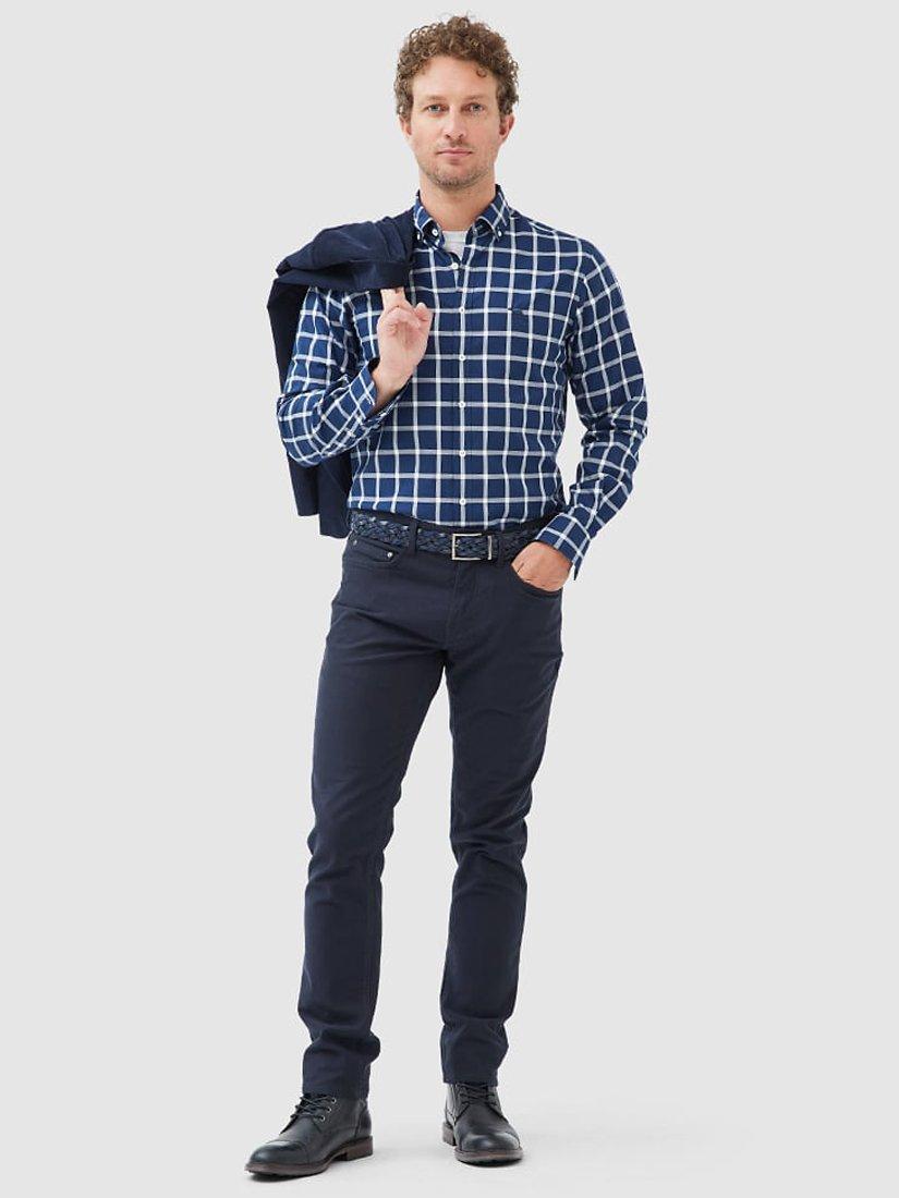 Product image 2 of 5, which shows Rodd & Gunn Gunn Oxford Cotton Large Check Slim Fit Long Sleeve Shirt, Navy/Multi, S