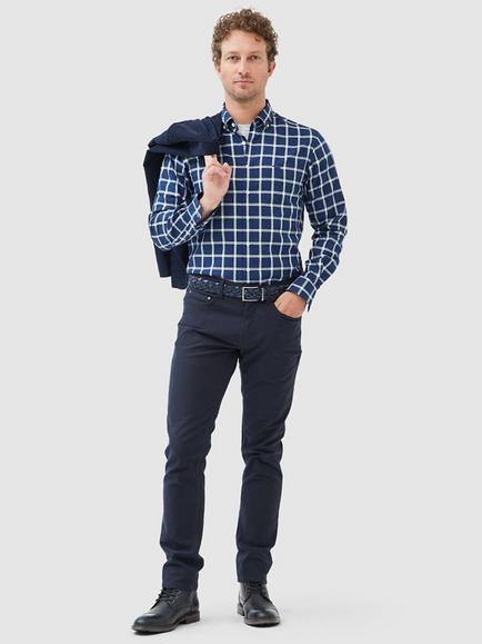 Rodd & Gunn Gunn Oxford Cotton Large Check Slim Fit Long Sleeve Shirt, Navy/Multi - view 2, Navy/Multi