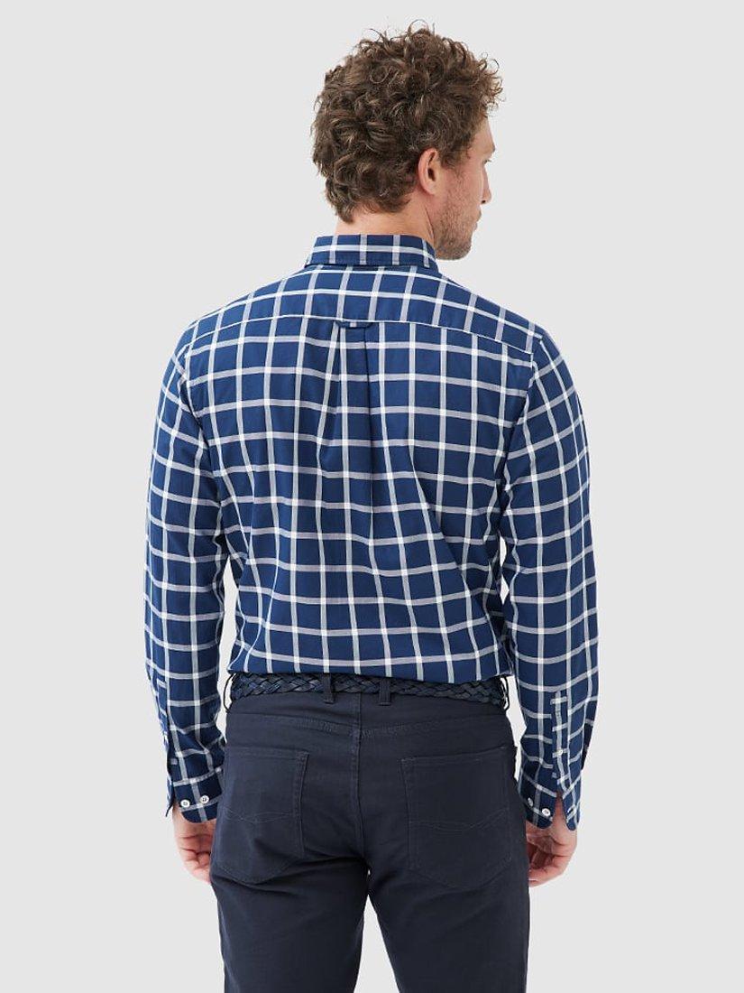 Product image 3 of 5, which shows Rodd & Gunn Gunn Oxford Cotton Large Check Slim Fit Long Sleeve Shirt, Navy/Multi, S
