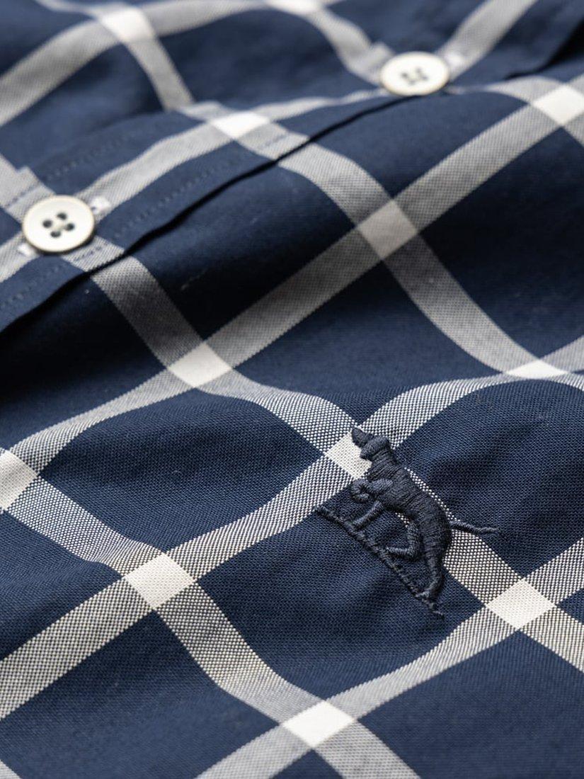 Product image 5 of 5, which shows Rodd & Gunn Gunn Oxford Cotton Large Check Slim Fit Long Sleeve Shirt, Navy/Multi, S