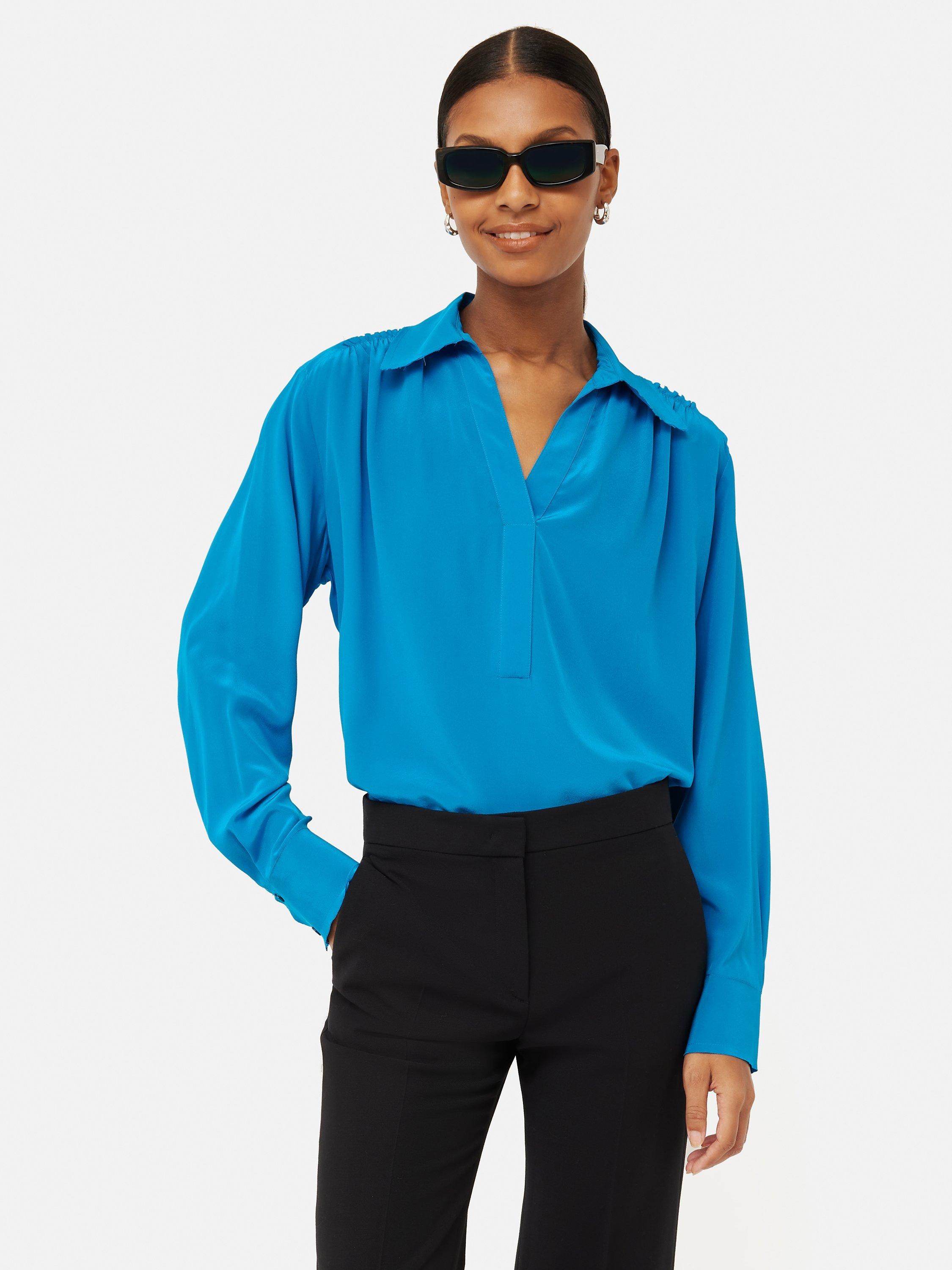 Jigsaw Silk Long Sleeve Blouse, Blue