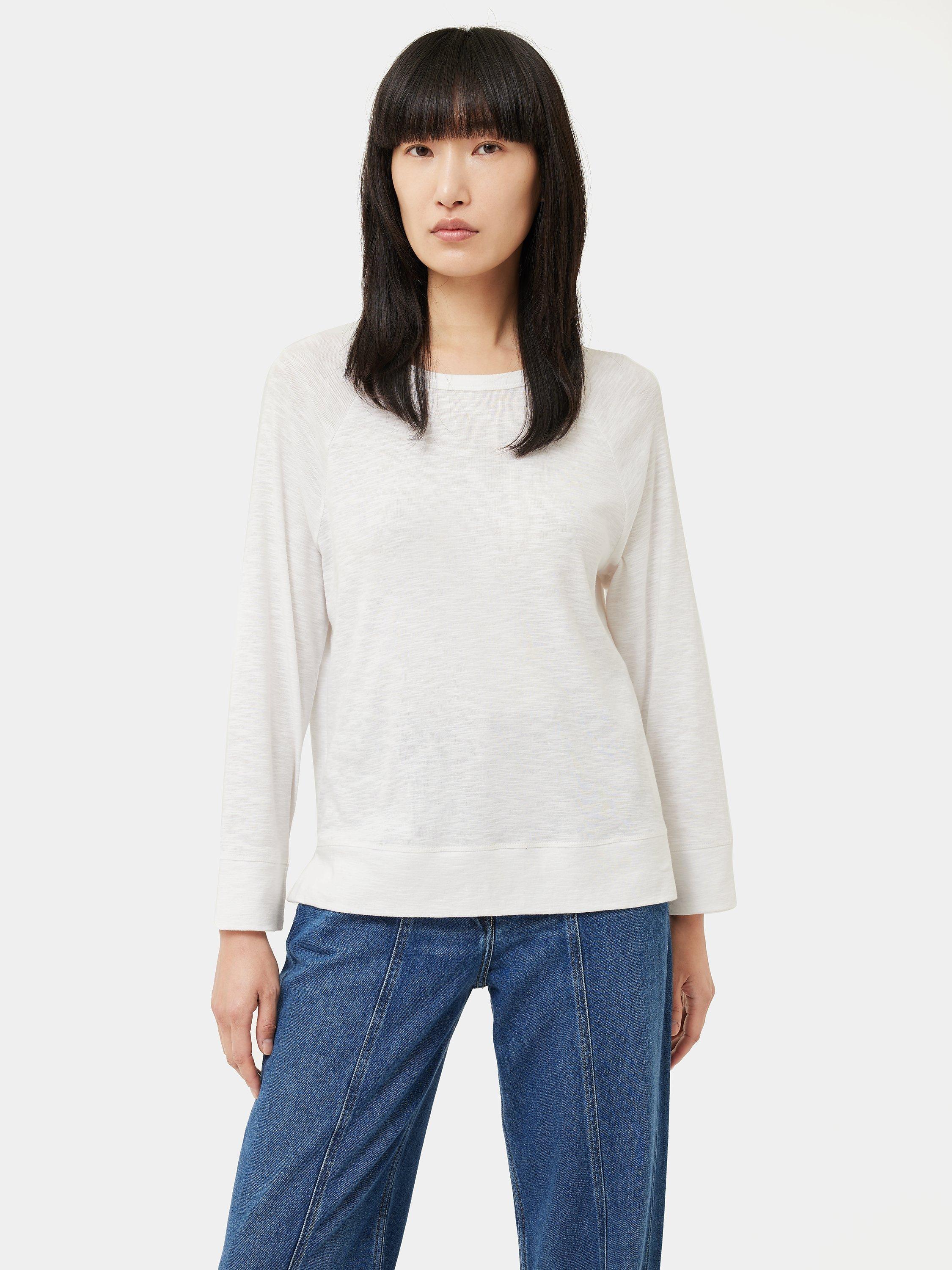 Jigsaw Cotton Luxe Raglan Sleeve Top, White
