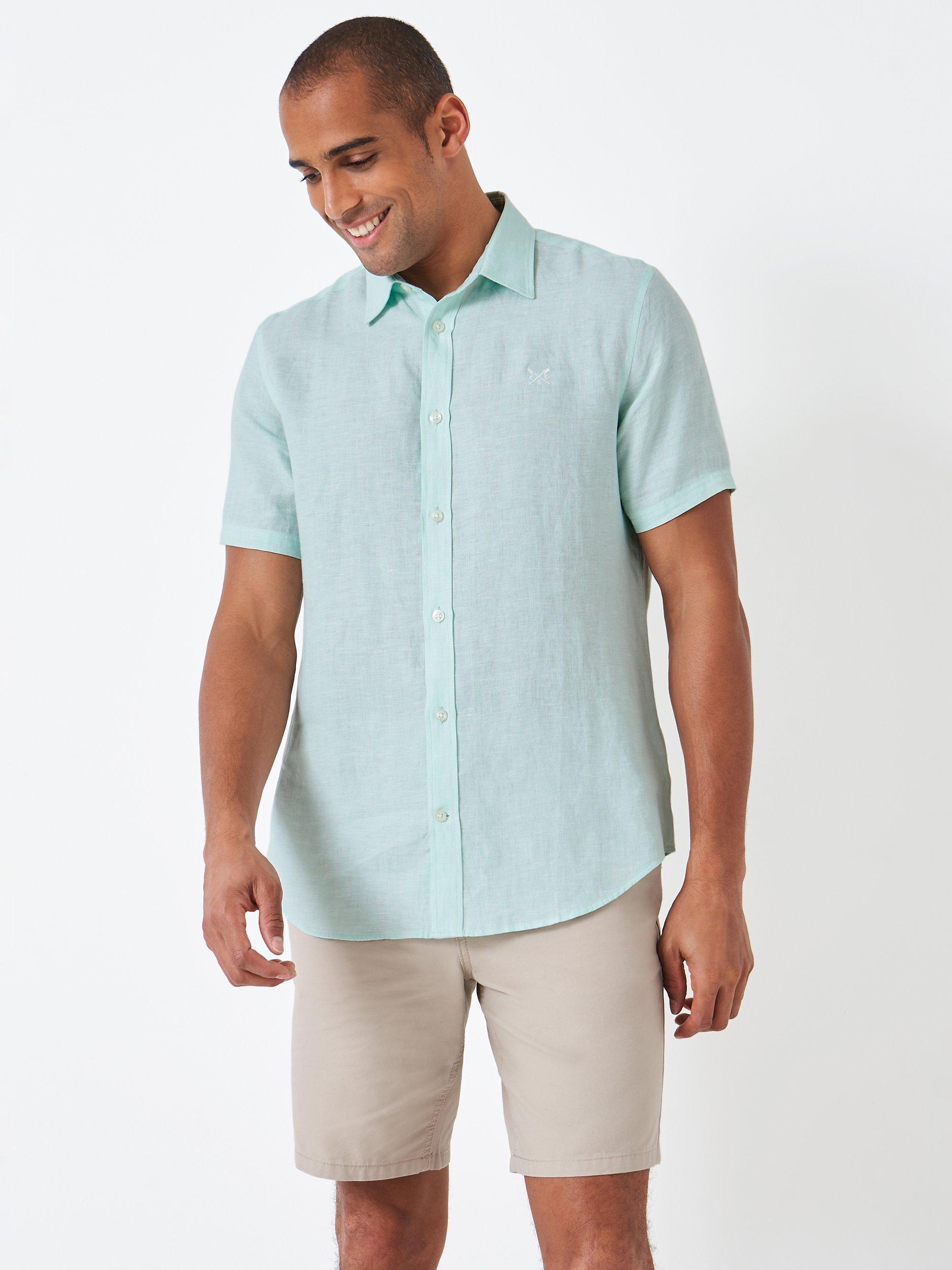 Crew Clothing Linen Short Sleeve Shirt, Mint Green
