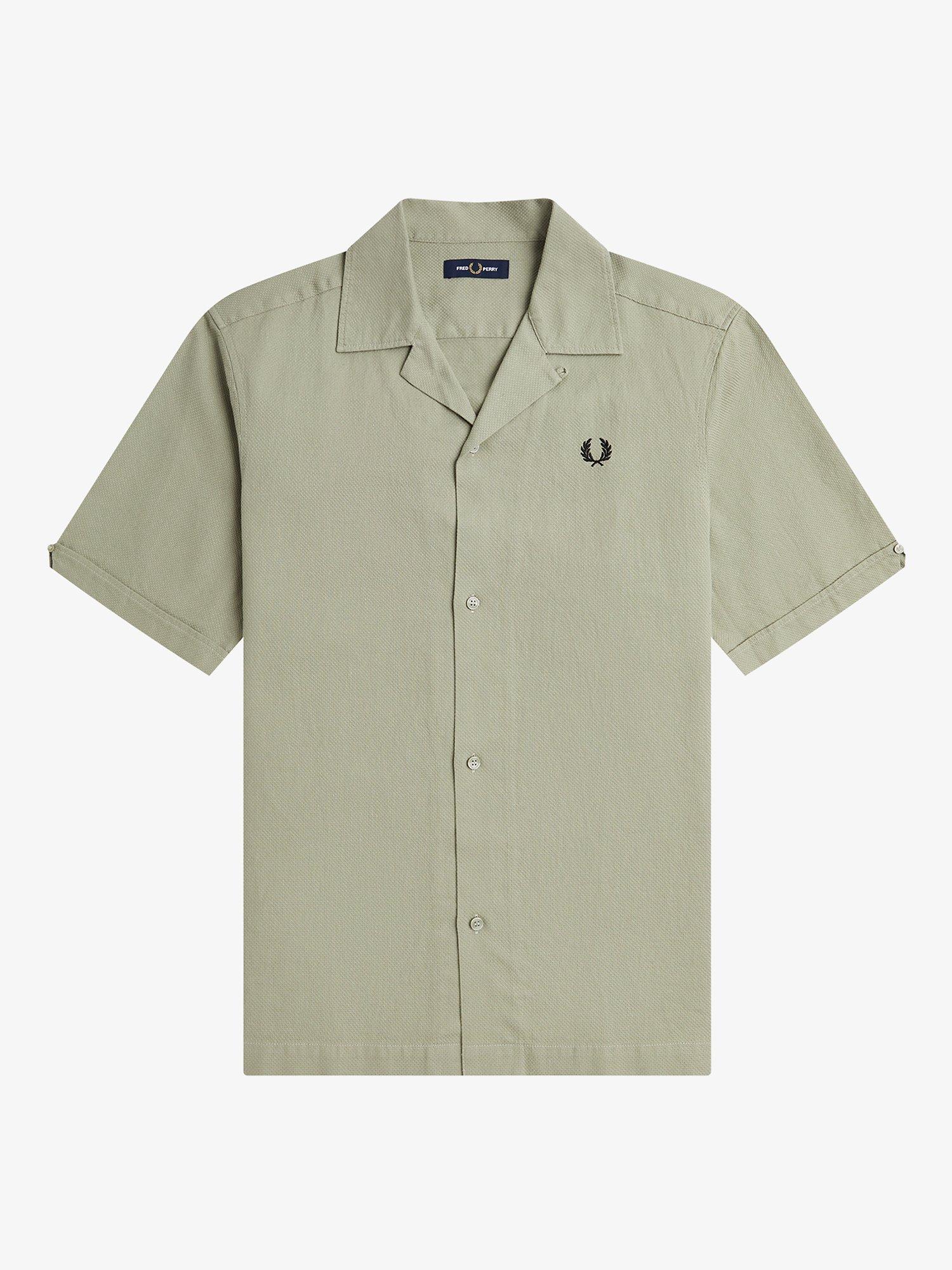Fred Perry Revere Collar Cotton Linen Blend Shirt, Seagrass