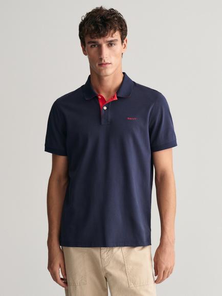 GANT Piqué Textured Short Sleeve Polo Shirt, Evening Blue