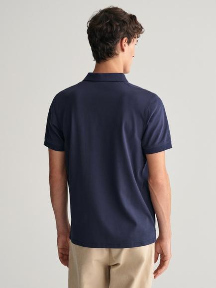 GANT Piqué Textured Short Sleeve Polo Shirt - view 2, Evening Blue