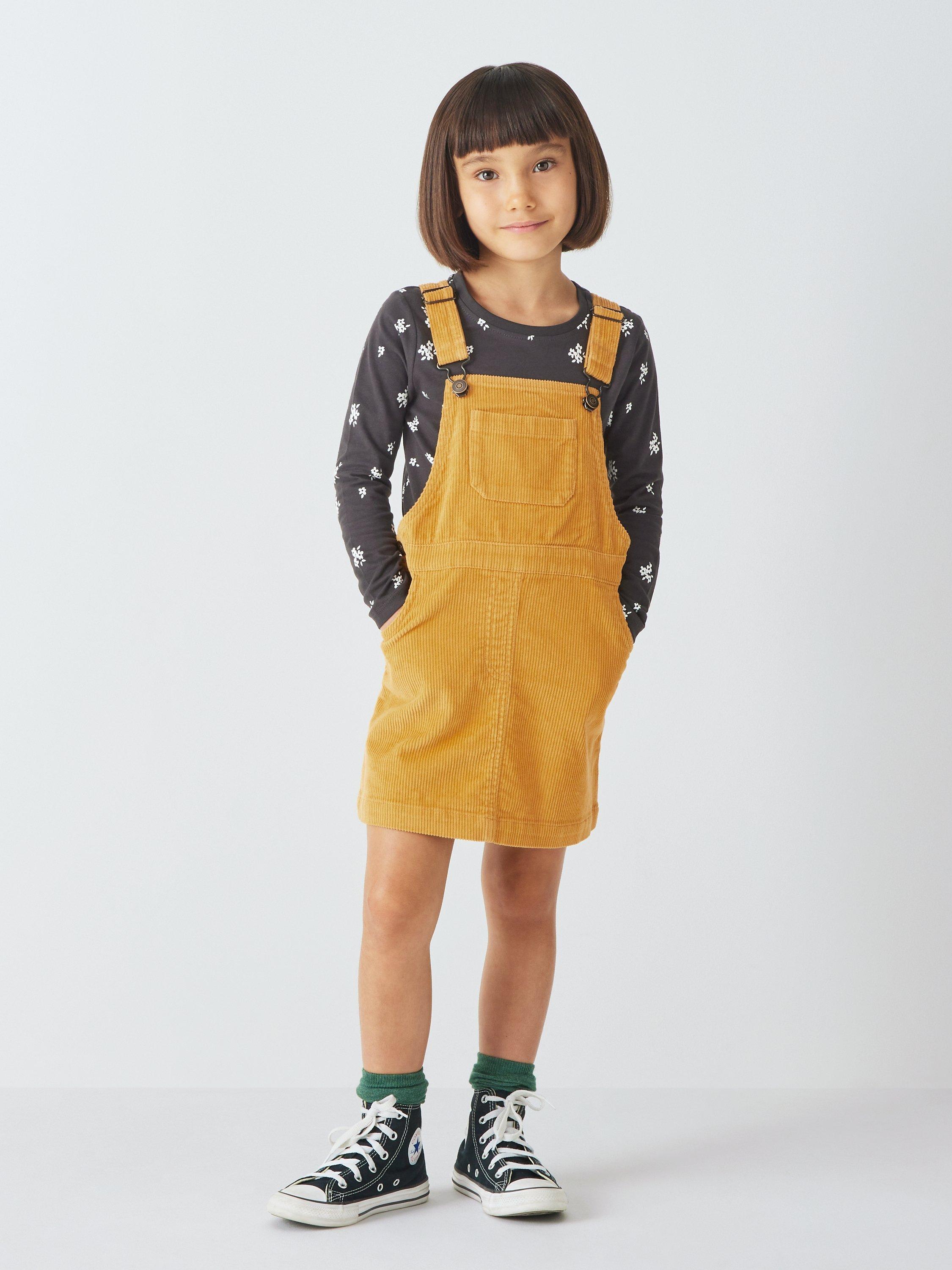 John Lewis Kids' Plain Corduroy Pinafore Dress, Yellow