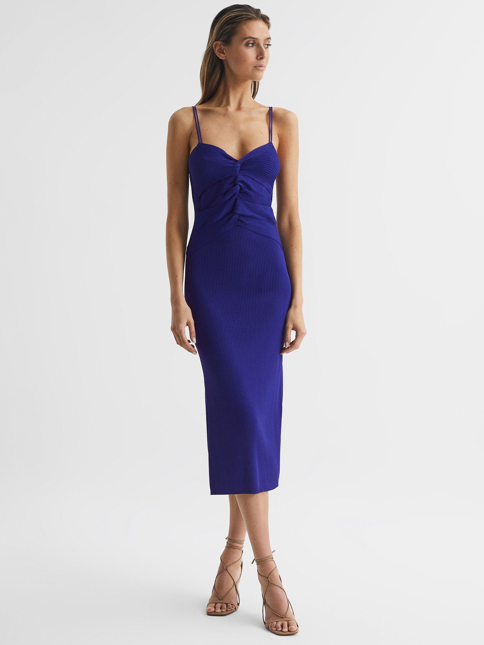 Reiss Rhianna Knitted Midi Dress, Purple