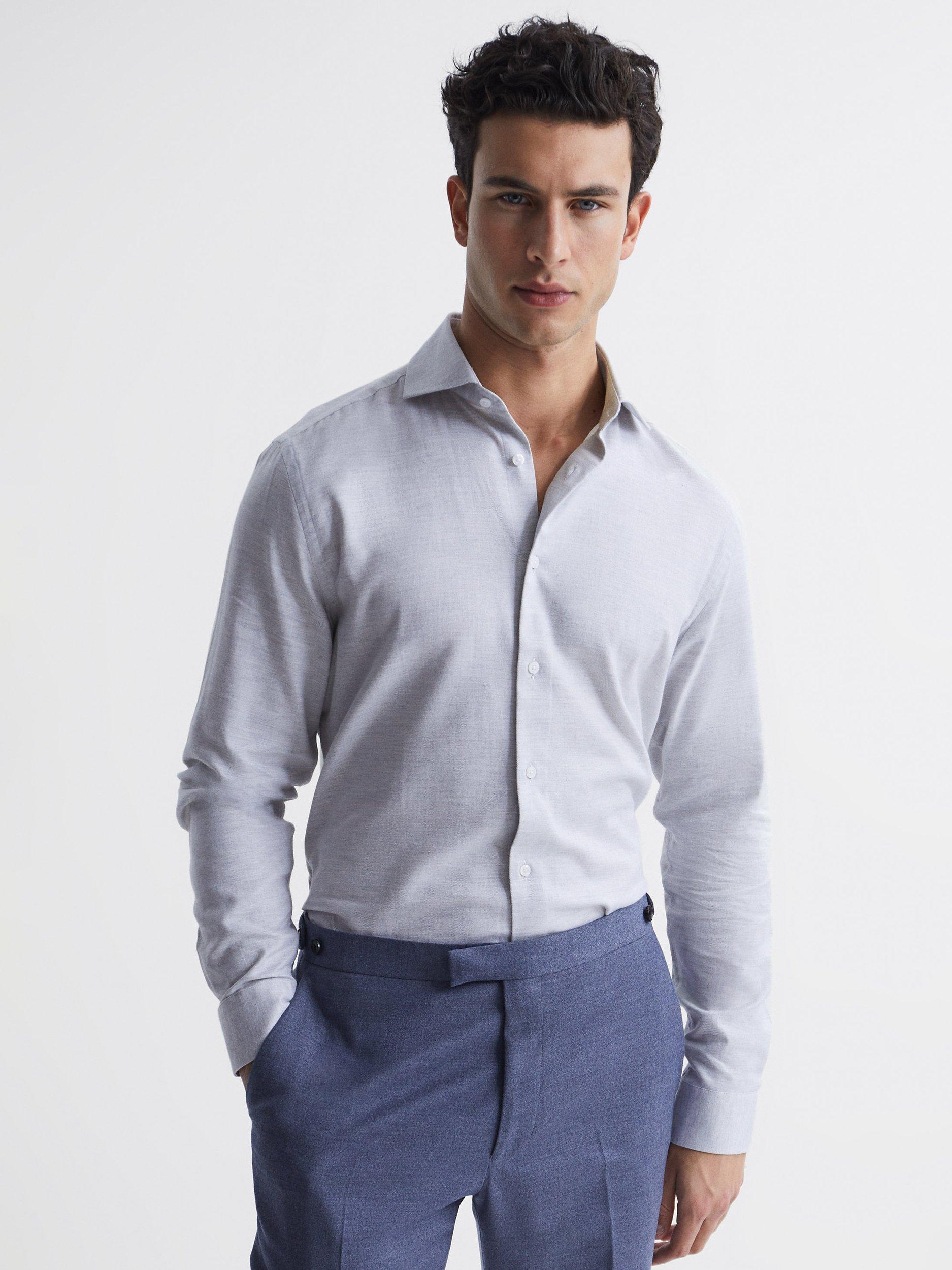 Reiss Belief Regular Fit Flannel Cotton Shirt, Grey Melange