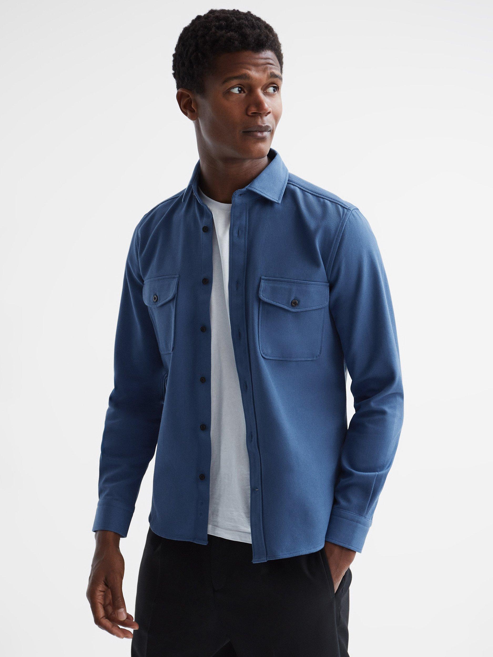 Reiss Arlo Twin Pocket Overshirt, Airforce Blue