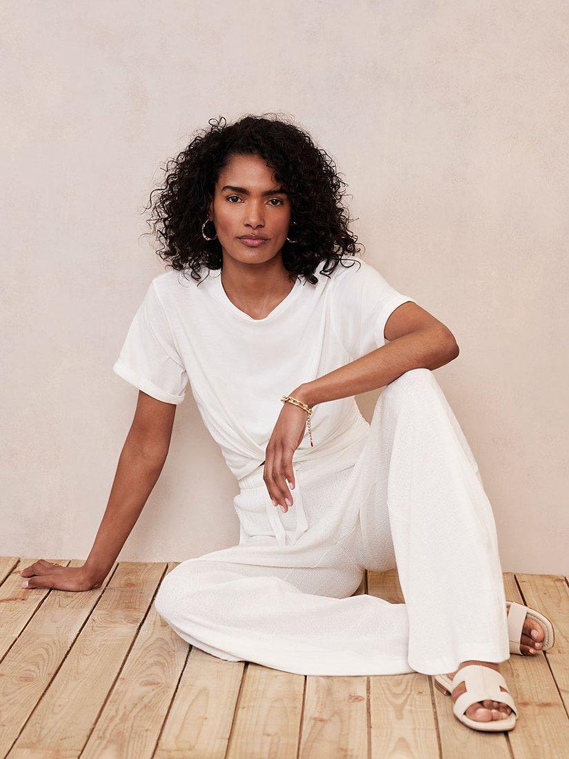 Mint Velvet Cable Wide Leg Palazzo Trousers, White Ivory