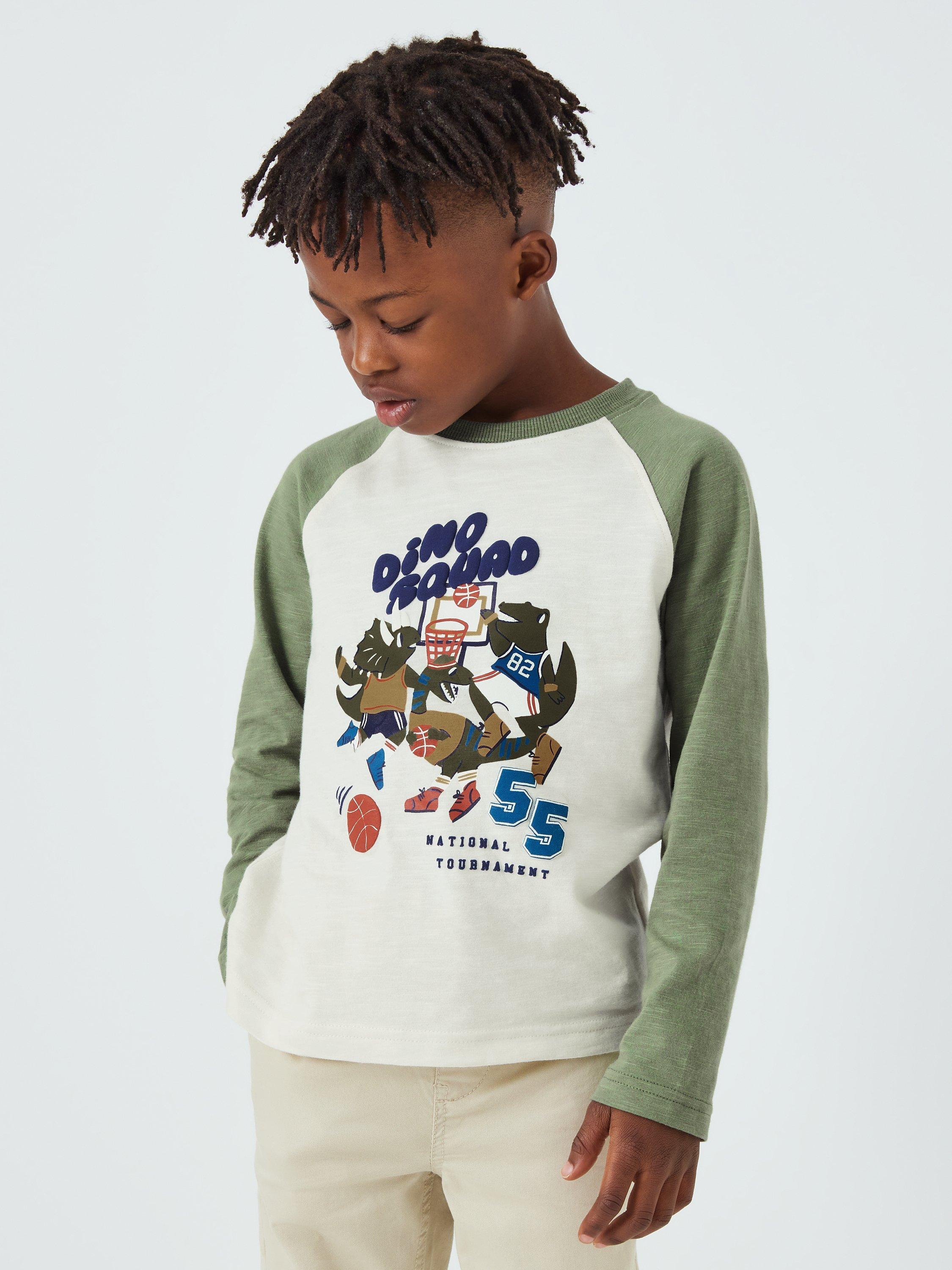 John Lewis Kids' Dinosaur Basketball Jersey Top, White
