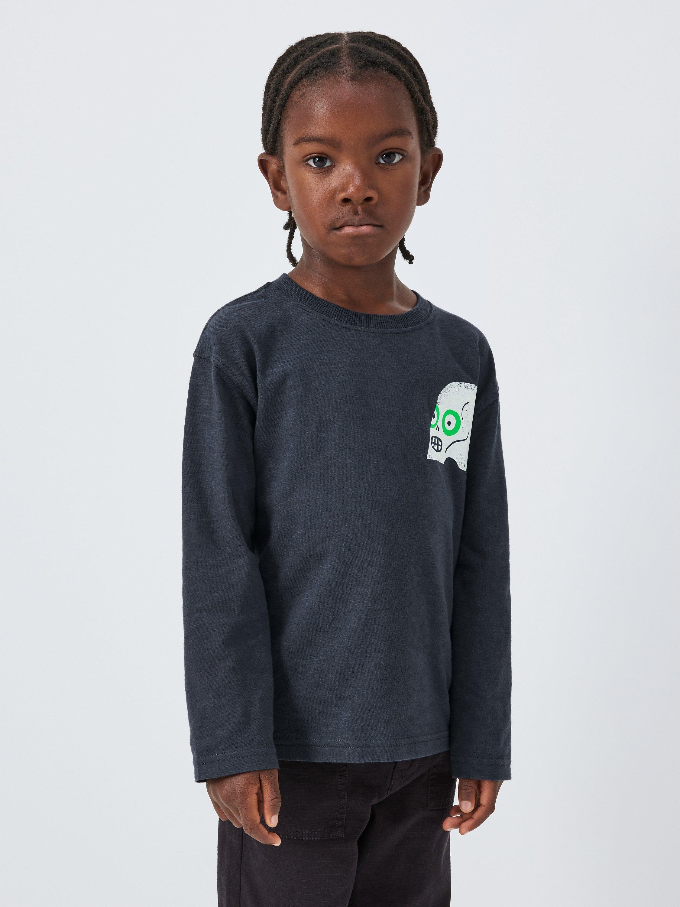 John Lewis Kids' Monster Skull Graphic Long Sleeve Jersey Top, Grey