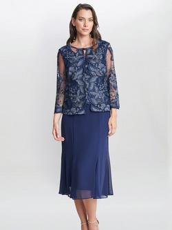 Gina Bacconi Nadine Midi Length Dress, Spring Navy