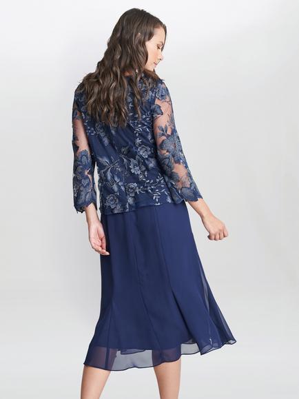 Gina Bacconi Nadine Midi Length Dress - view 2, Spring Navy