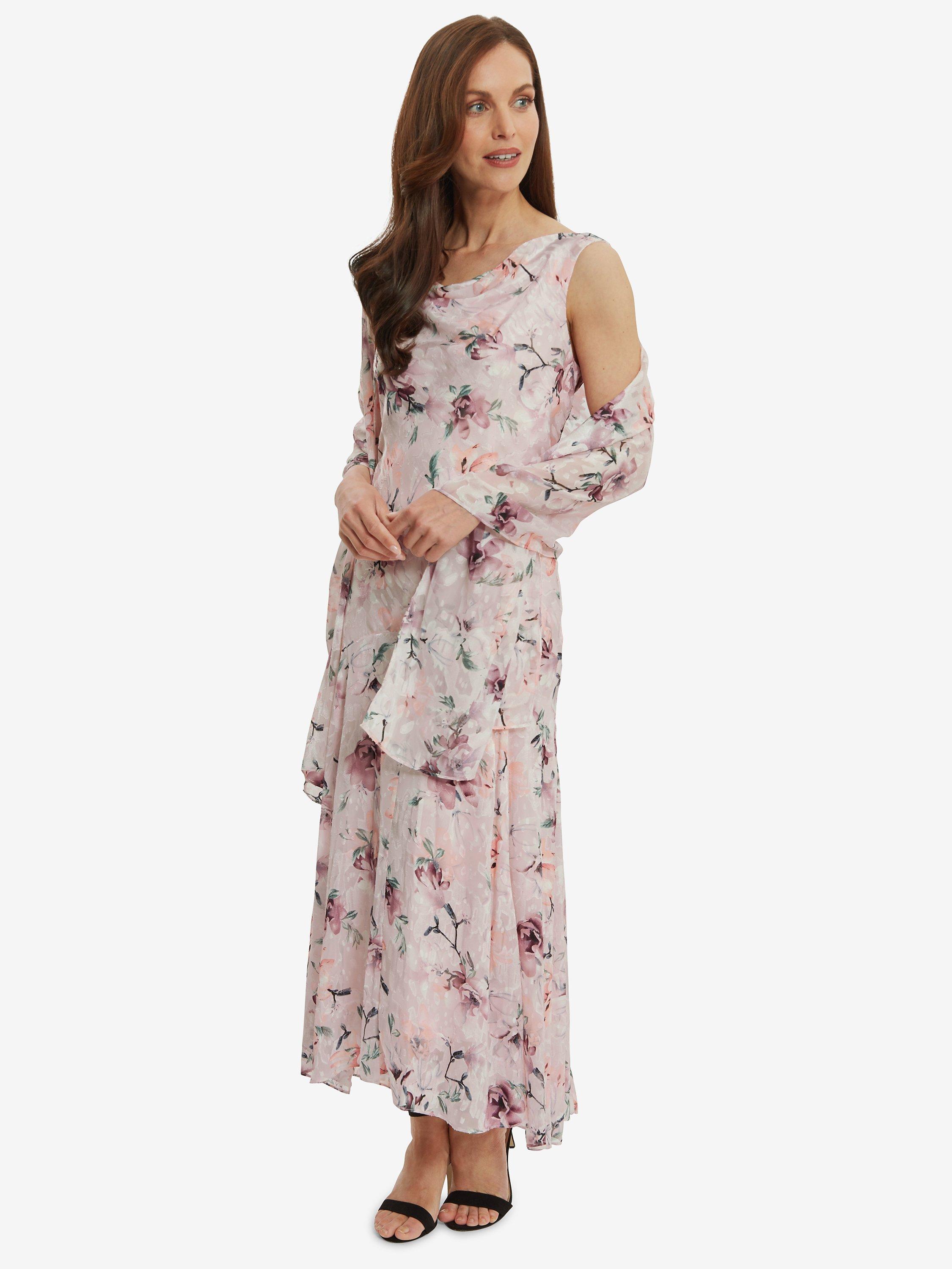 Gina Bacconi Abigail Cowl Neck Printed Midi Dress & Shawl, Blush
