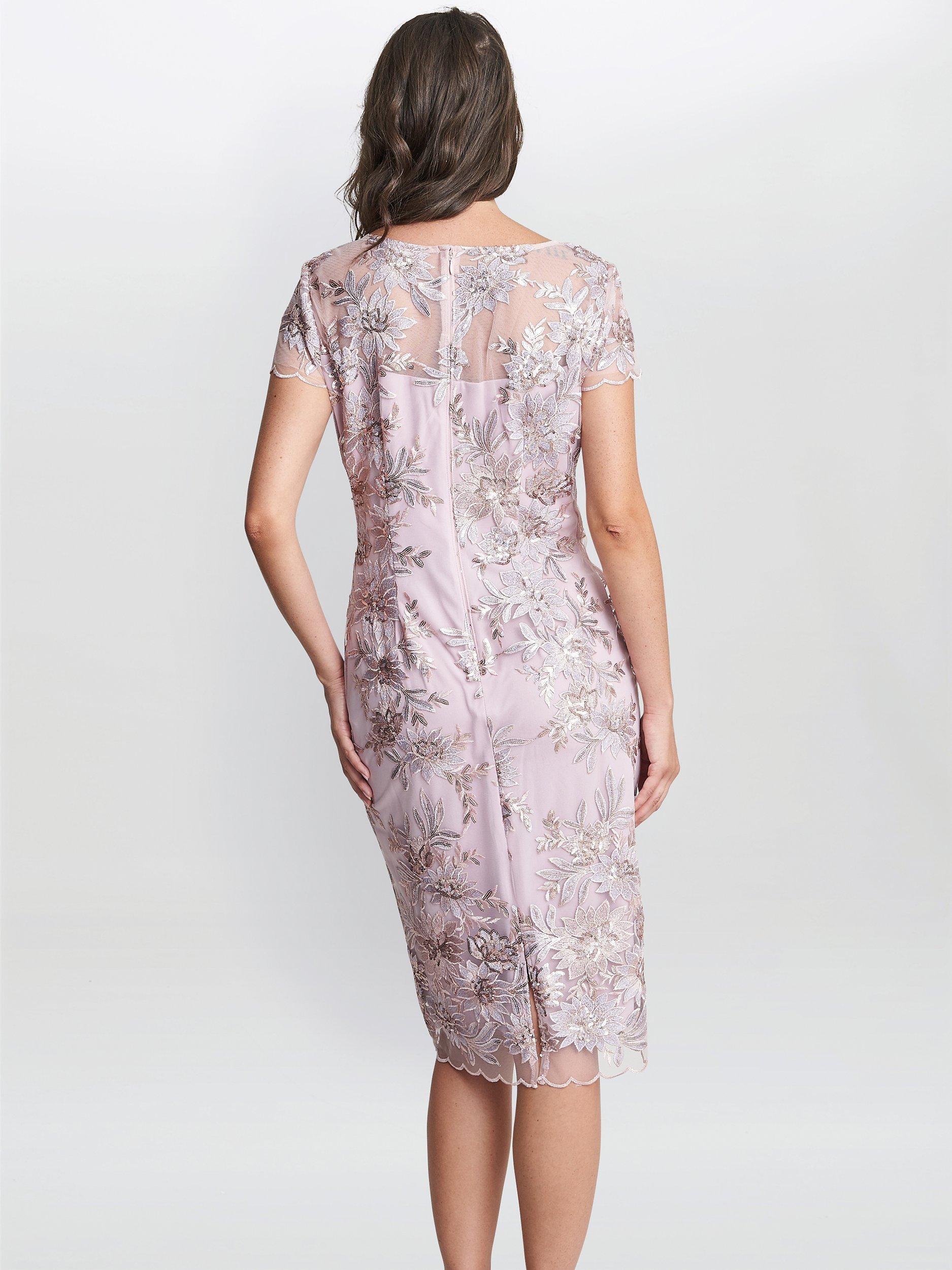Product image 2 of 5, which shows Gina Bacconi Edna Embroidered Dress, Blush, 16