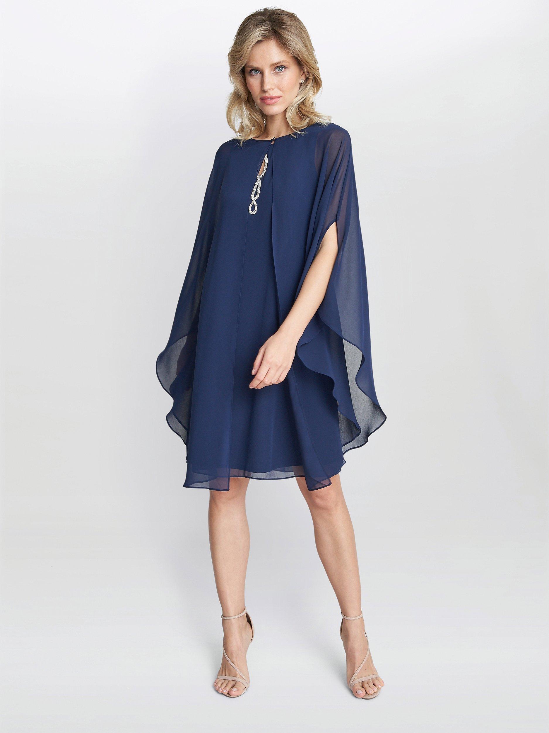 Gina Bacconi Laura Chiffon Cape Dress, Spring Navy