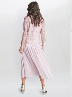 Gina Bacconi Philippa Midi Floral Lace Dress, Rose Pink - view 2, Rose Pink