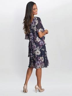 Gina Bacconi Paula Printed V-Neck Tier Dress, Navy/Multi - view 2, Navy/Multi