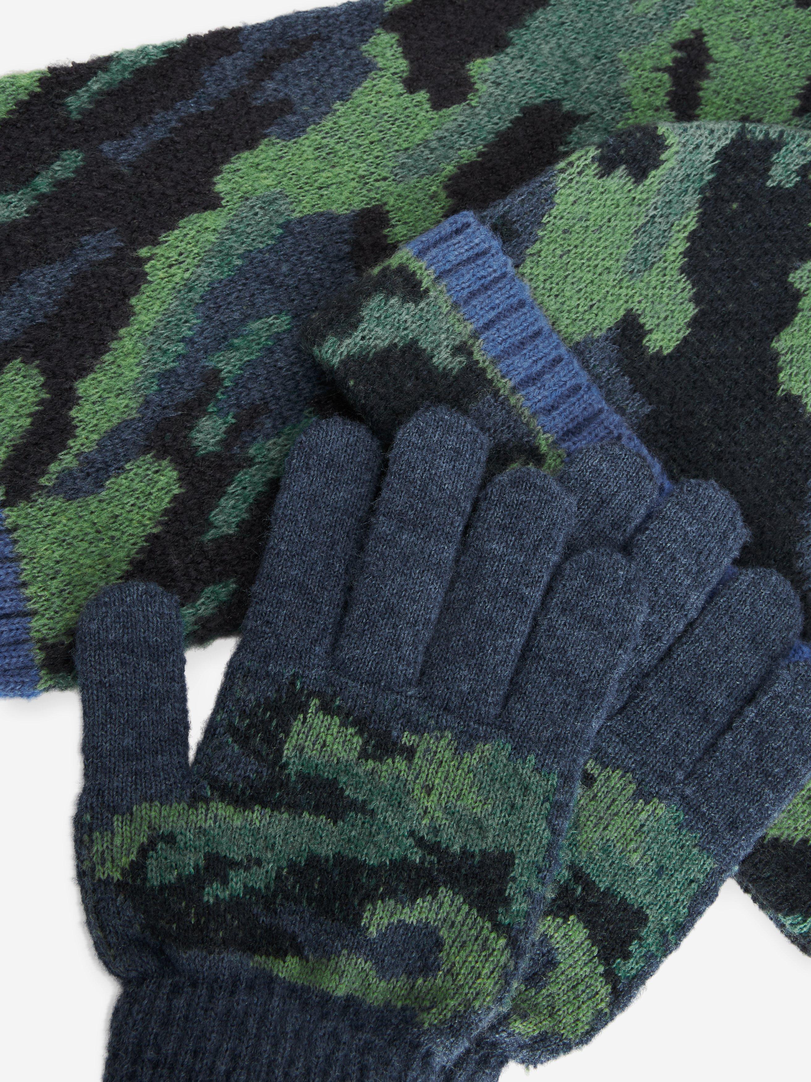 Product image 3 of 4, which shows John Lewis Kids' Camo Print Hat, Scarf and Gloves Set, Green/Blue, 3-5 years