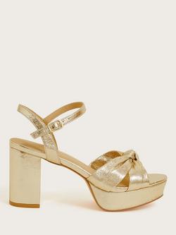 Monsoon Metallic Twist Knot Platform Heel Sandals, Gold, Gold