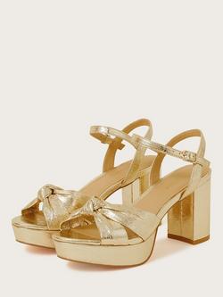 Monsoon Metallic Twist Knot Platform Heel Sandals, Gold - view 2, Gold