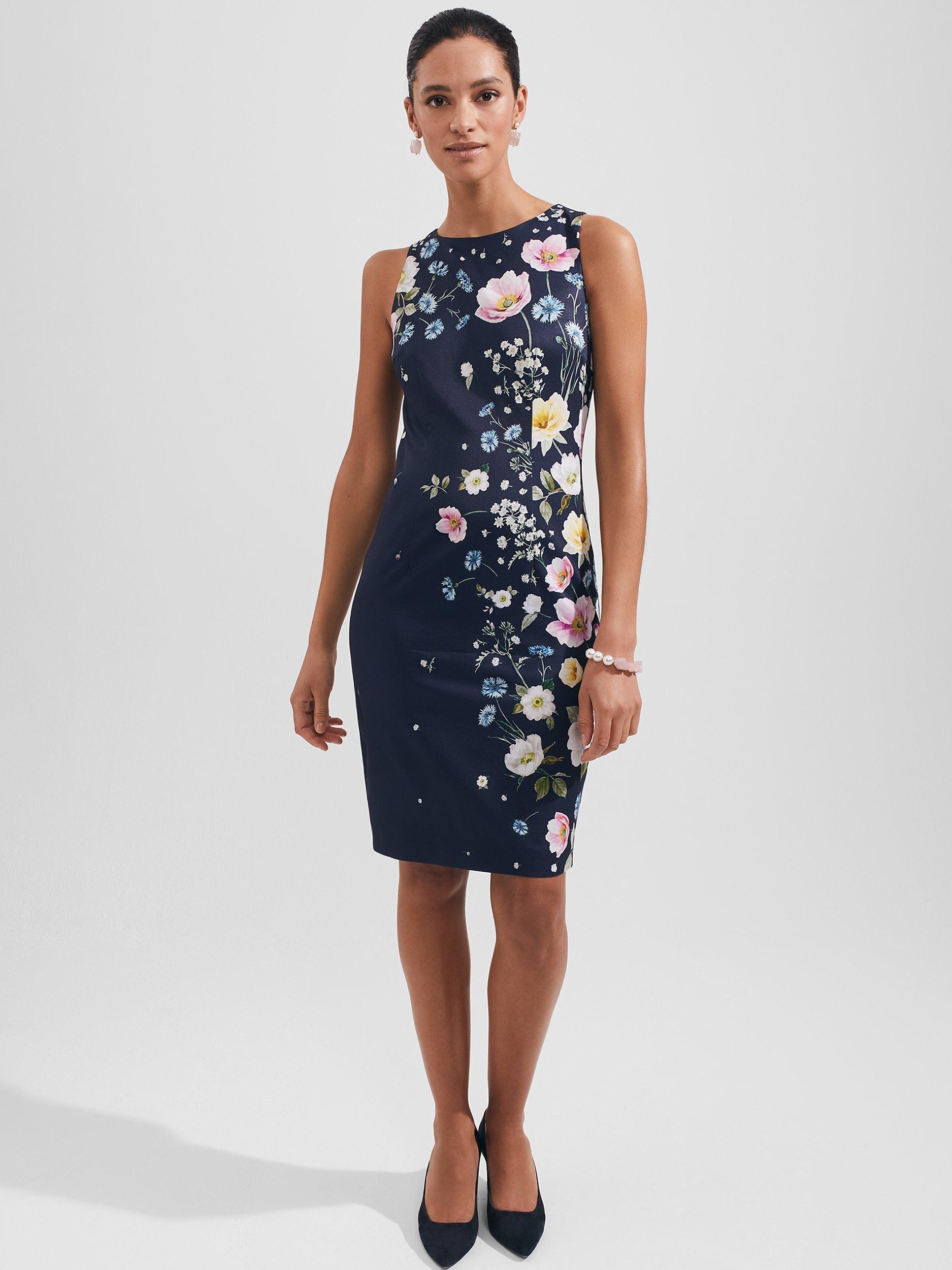 HobbsMoira Floral Midi Dress, Navy Blue