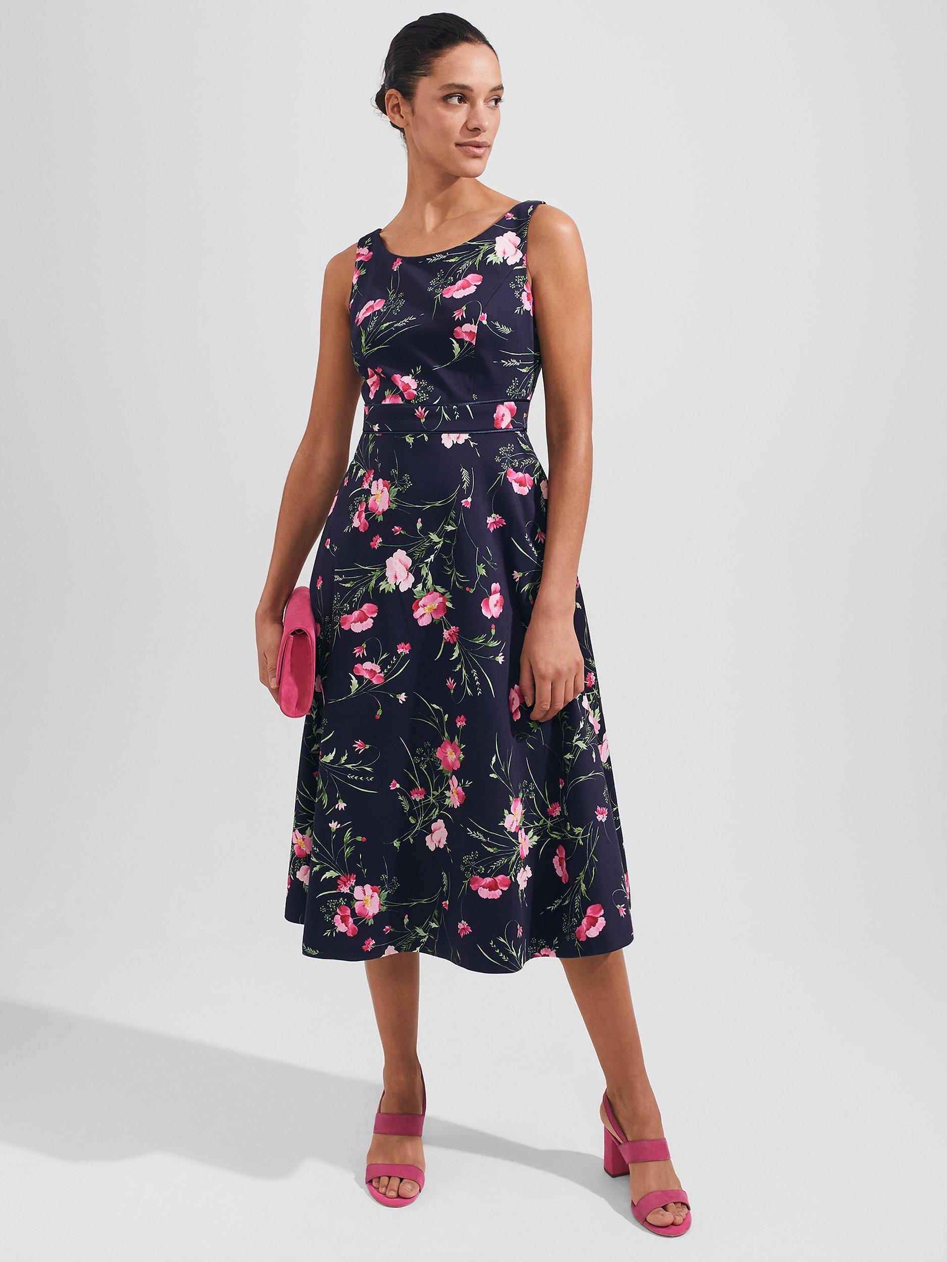 Product image 2 of 7, which shows Hobbs Kassandra Midi Dress, Navy/Multi, 6