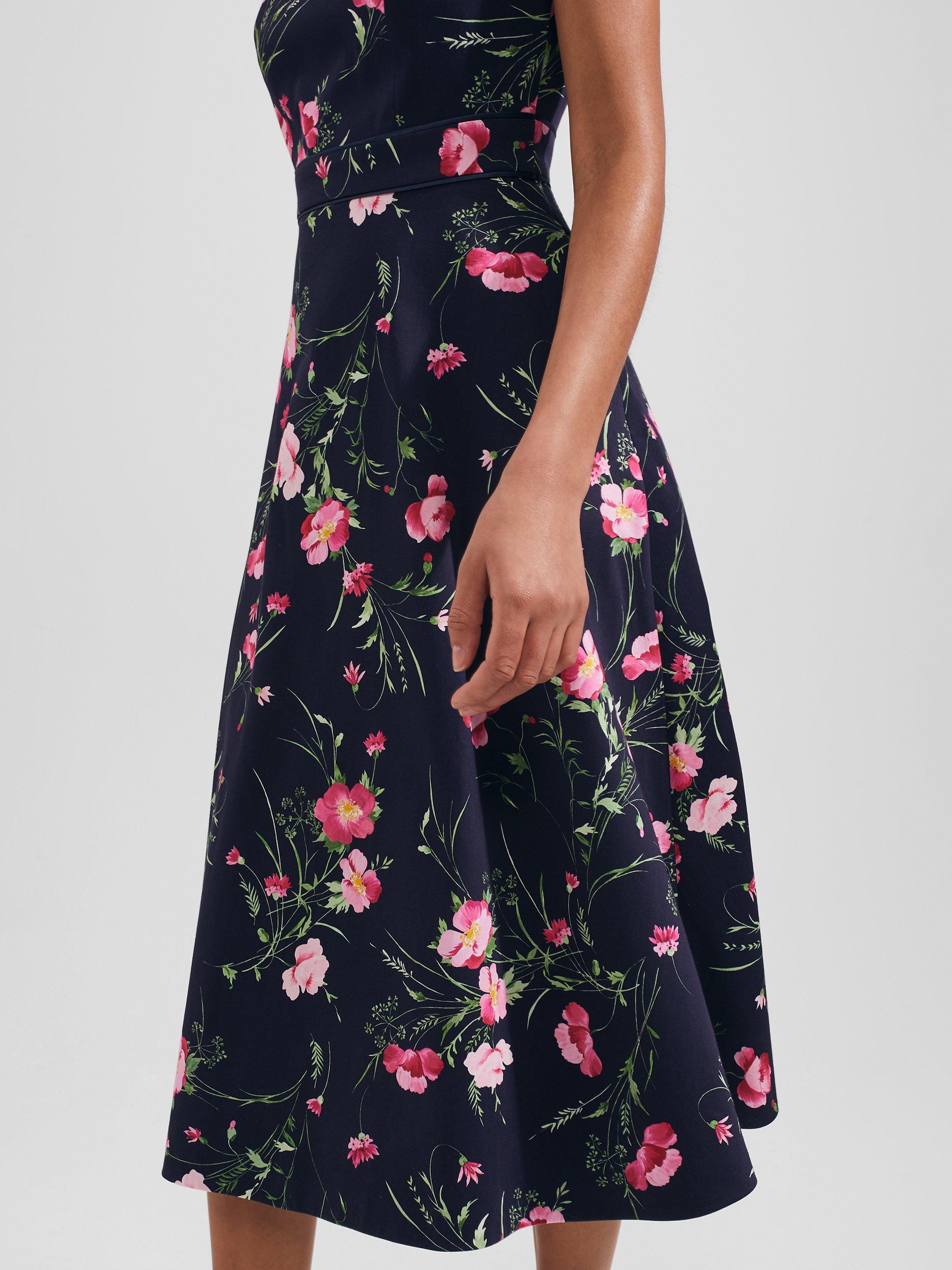 Product image 3 of 7, which shows Hobbs Kassandra Midi Dress, Navy/Multi, 6