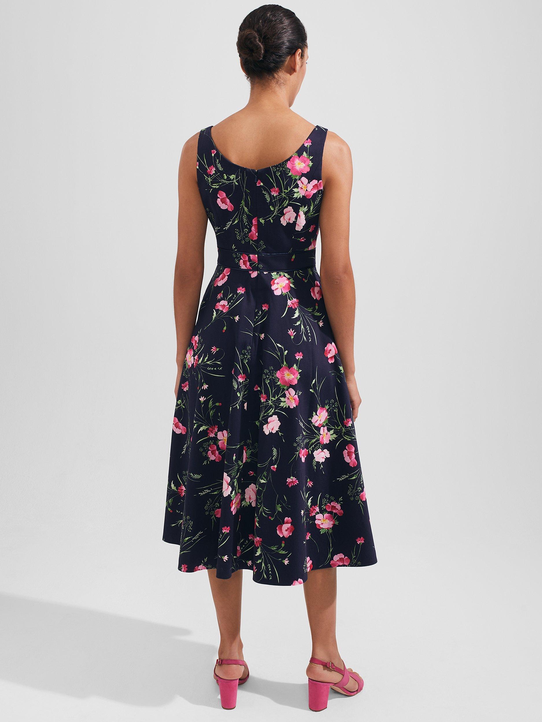 Product image 5 of 7, which shows Hobbs Kassandra Midi Dress, Navy/Multi, 6