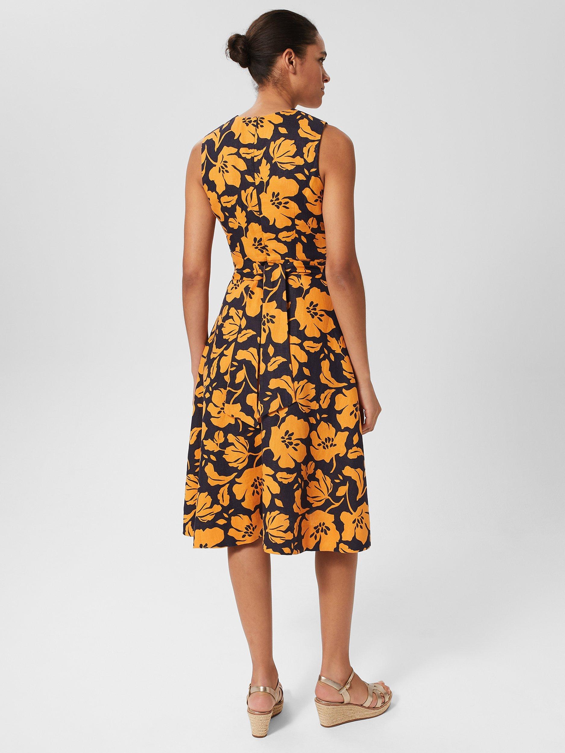 Product image 5 of 6, which shows Hobbs Twitchill Floral Print Dress, Orange/Navy, 8