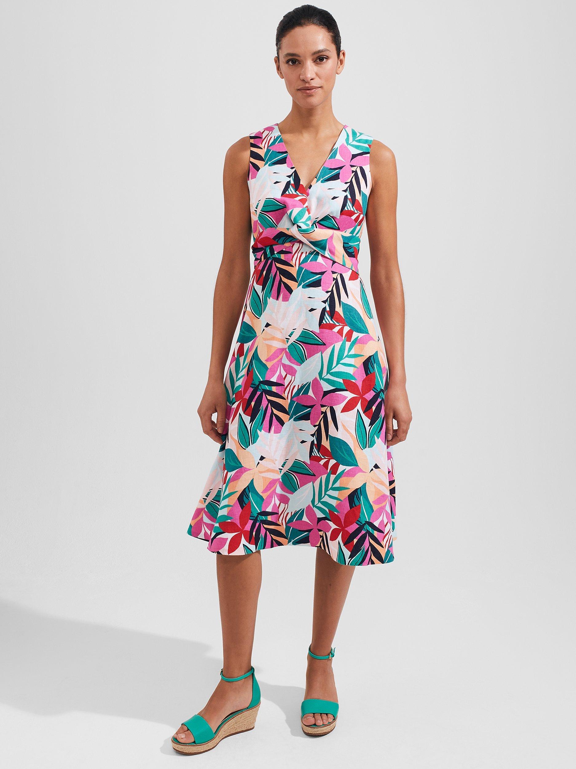 Product image 1 of 5, which shows Hobbs Mariella Floral Linen Dress, Multi, 6