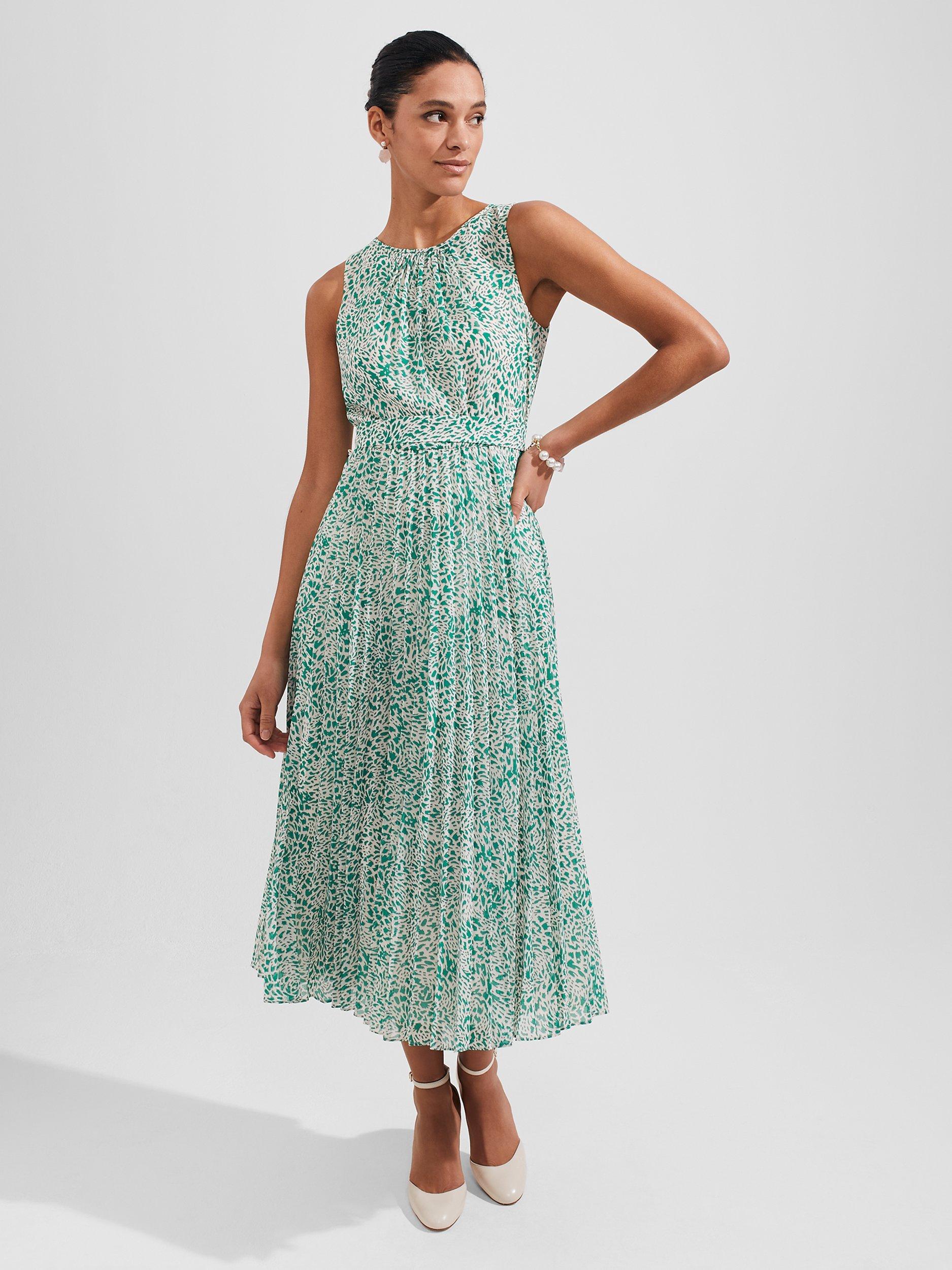 Product image 1 of 8, which shows Hobbs Blythe Midi Dress, Green/White, 22